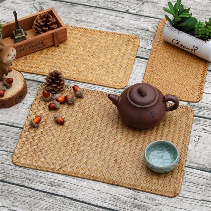 DOKOT Natural Woven Rattan Rectangular Placemats for Dining Table, Set of 4 - Image 3